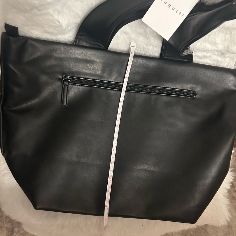 Bugatti Black vegan Tote Bag with zipper closure outside zipper🆓umbrella - Picture 13 of 15